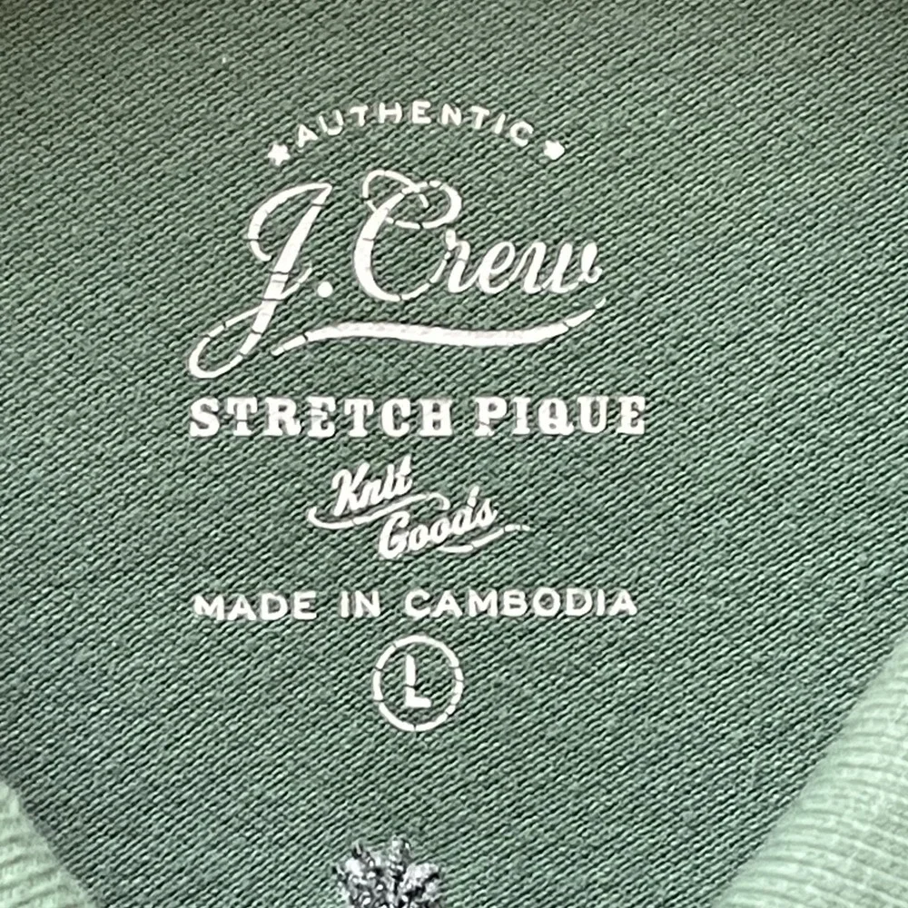 J Crew Men's Large Stretch Pique Embroidered Green Polo Tropical‎ Preppy Pocket